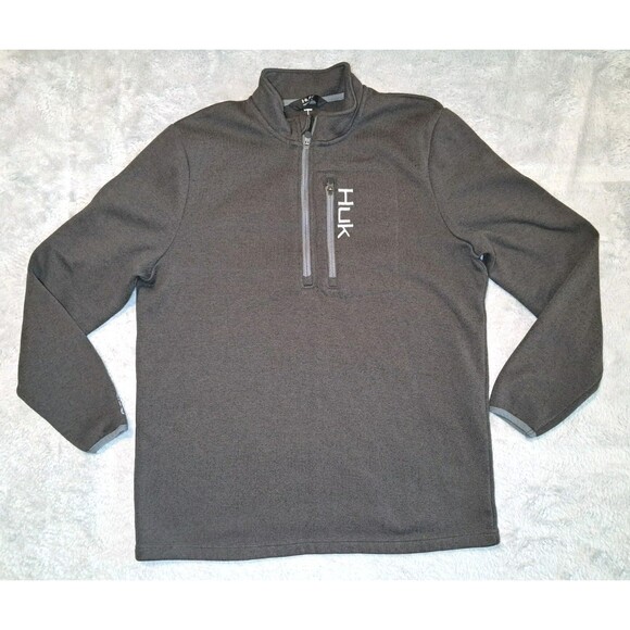 Huk Fishing Performance 1/4 Zip Pullover Sweater Mens Large Grey Charcoal - Picture 1 of 10